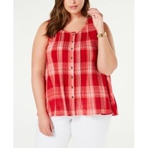 Plus Size Summer Check Sleeveless Top 0X - Stylish & Comfortable